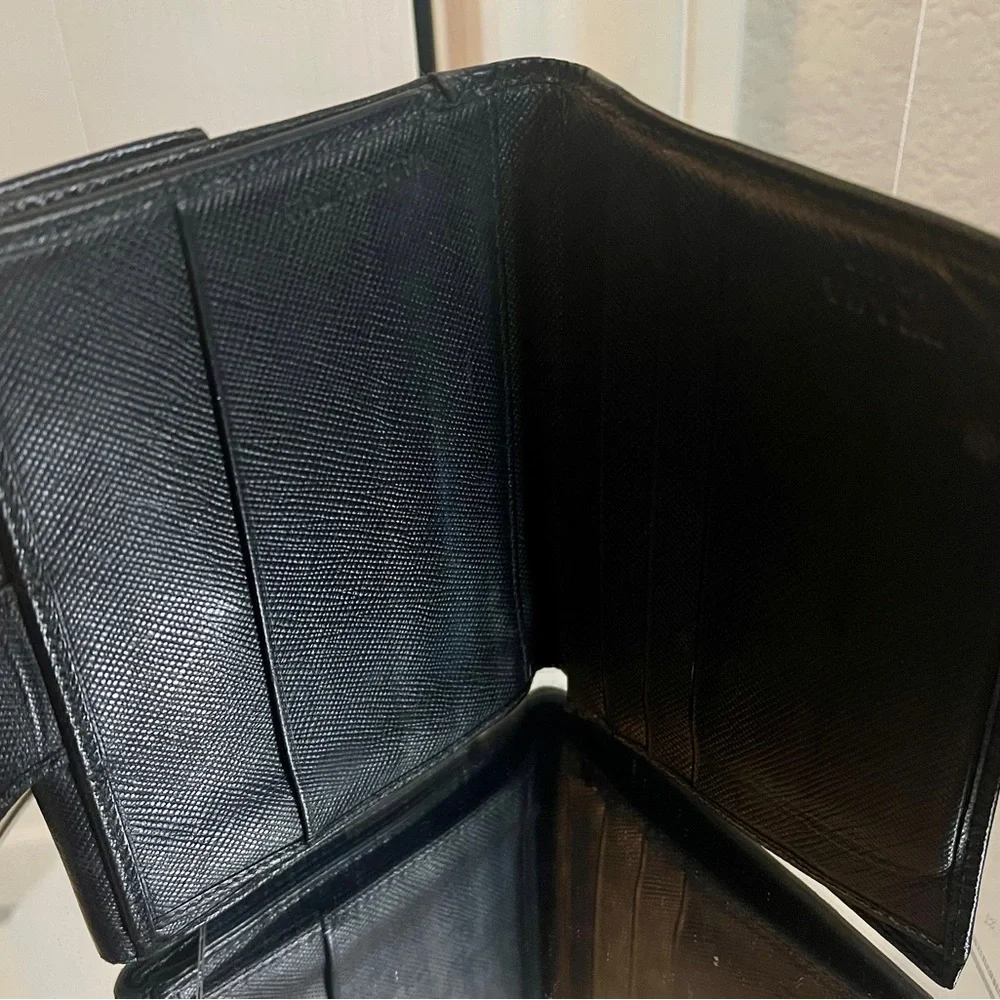 Prada Black Saffiano Leather Wallet with Triangular Logo